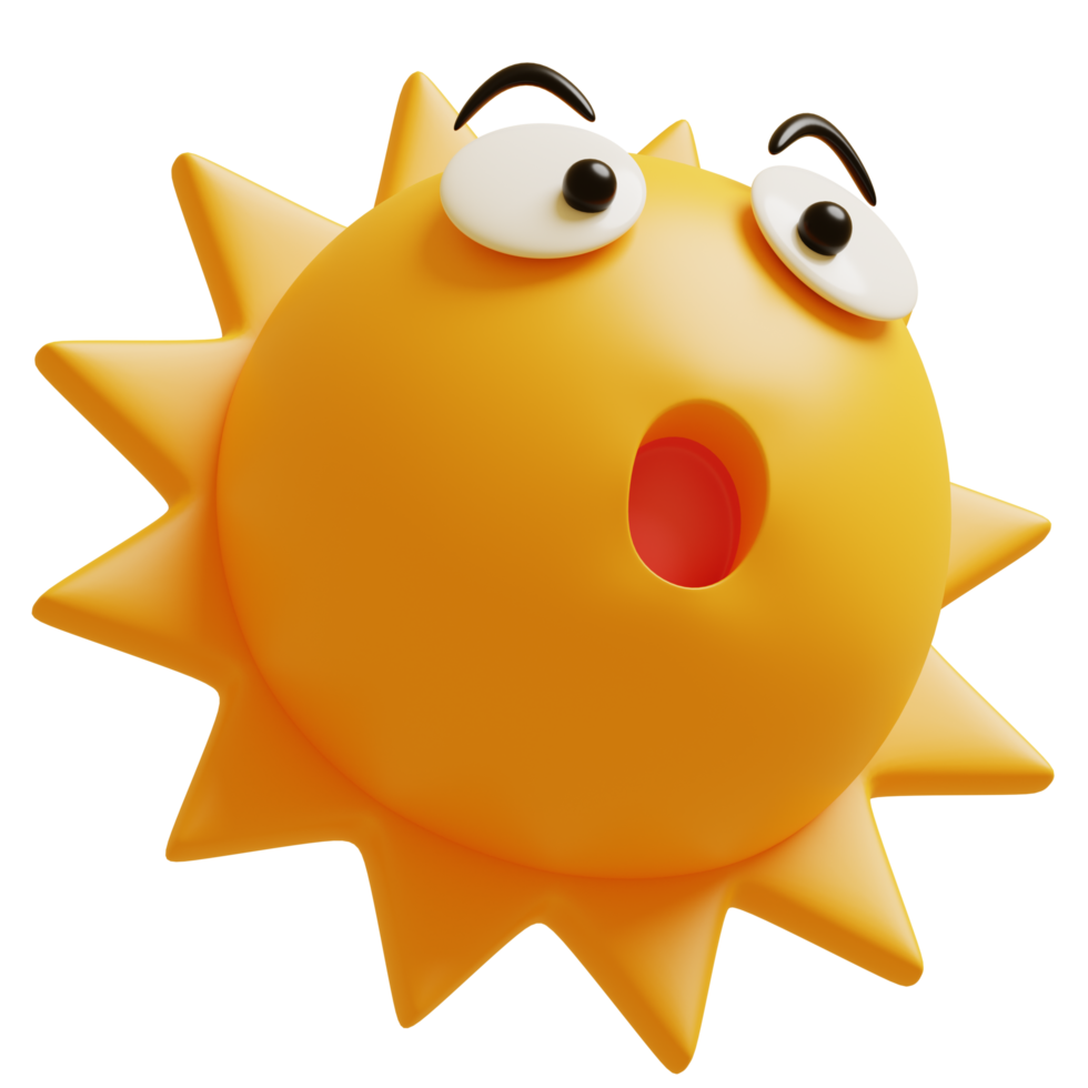 3D sun emoticon.Yellow face wow emoji. Surprised, shocked emoticon. Popular chat elements. png