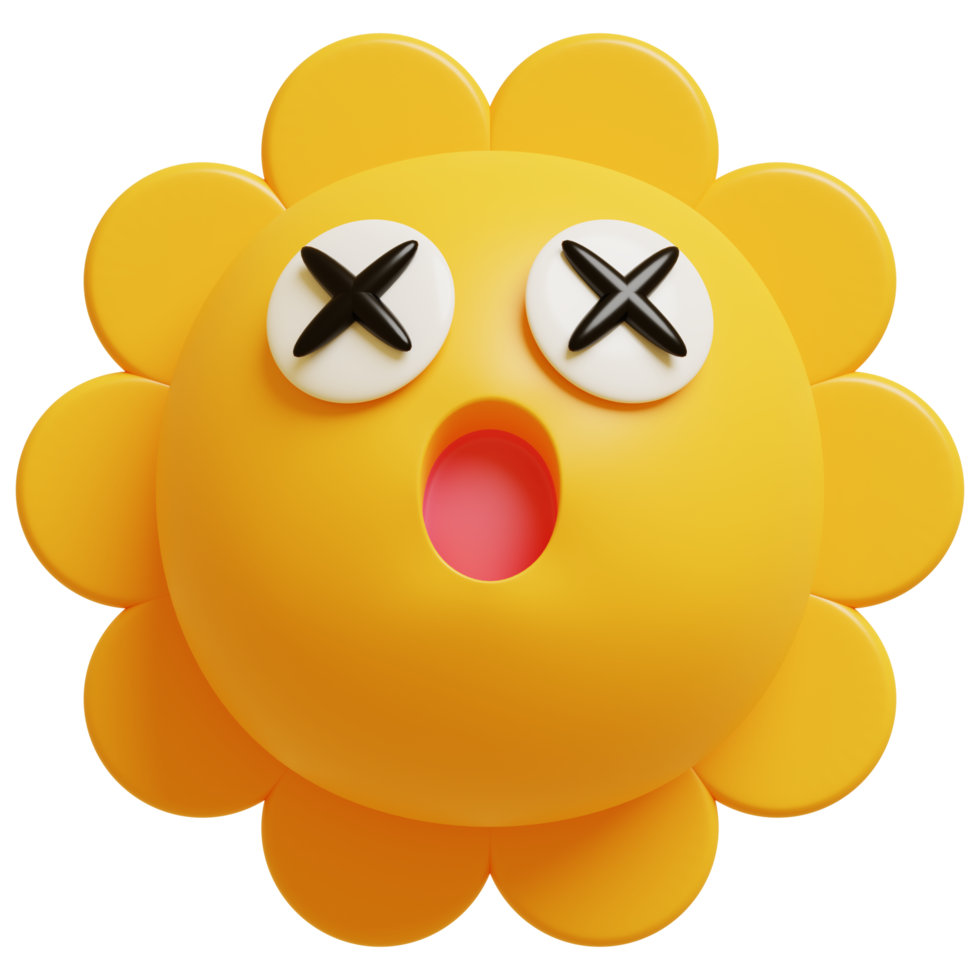 3D sun emoticon.Yellow face wow emoji. Surprised, shocked emoticon. Popular chat elements. png