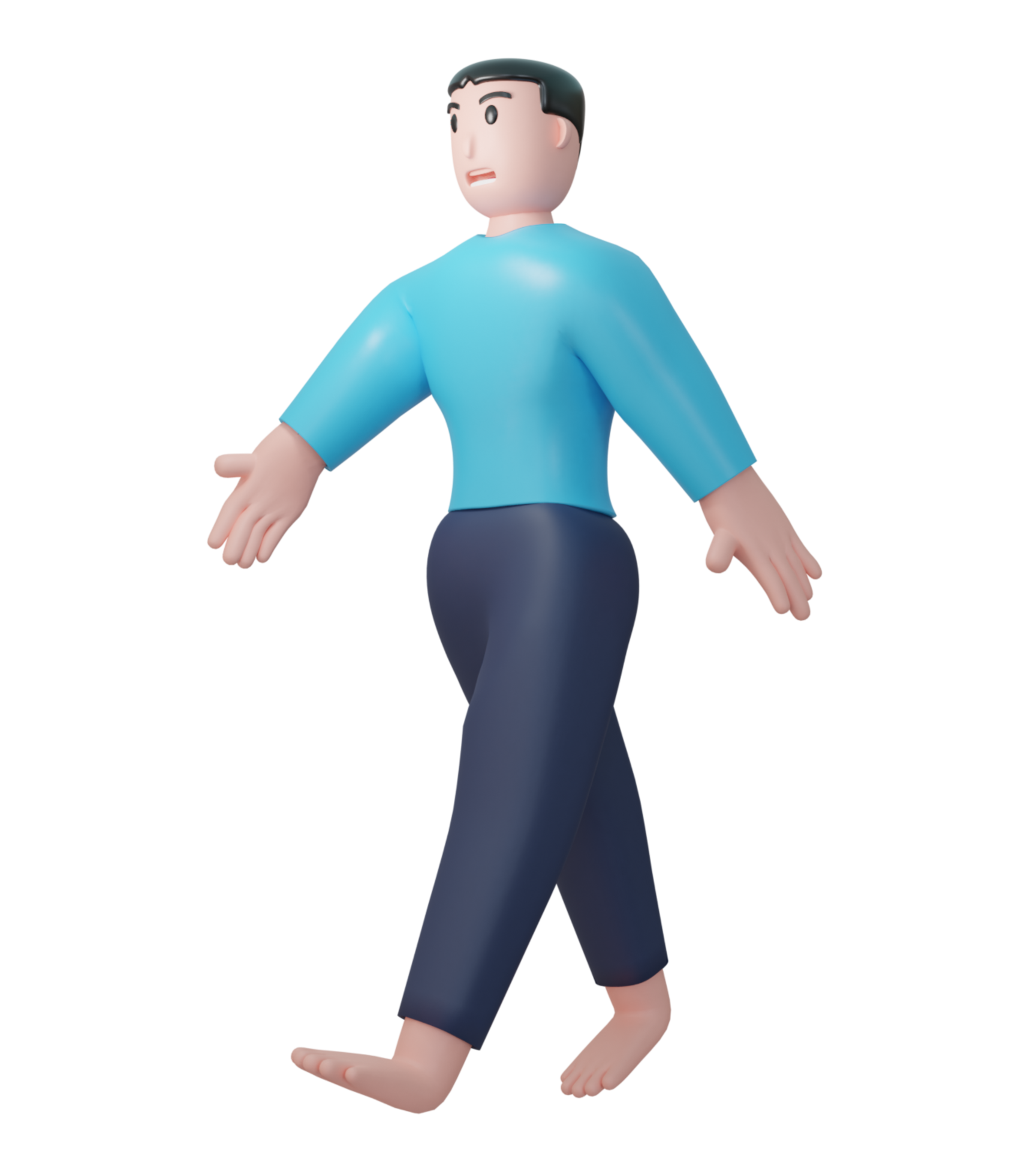 3D cartoon man walking casually. Illustration of a man walking on