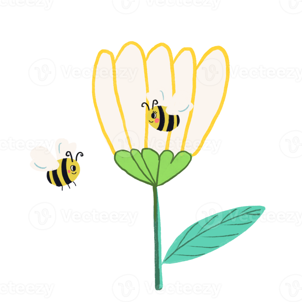 les abeilles avec Marguerite fleurs dessin animé png