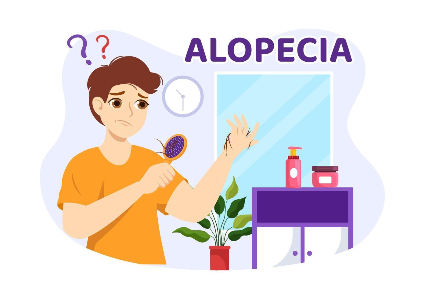 Alopecia Illustration with Hair Loss Autoimmune Medical Disease and Baldness in Healthcare Flat Cartoon Hand Drawn Banner or Landing Page Templates vector