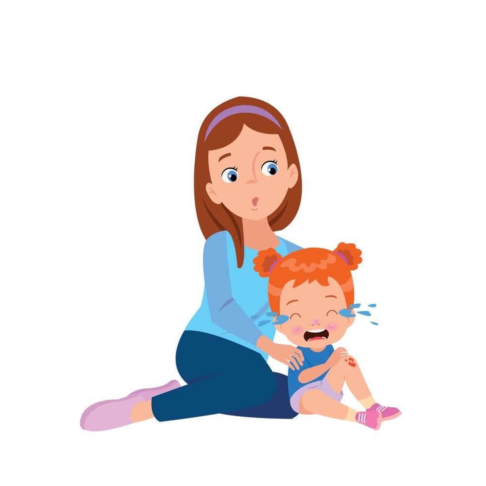 sad knee bleeding girl fell down vector