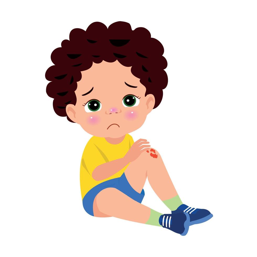 sad knee bleeding boy fell down vector