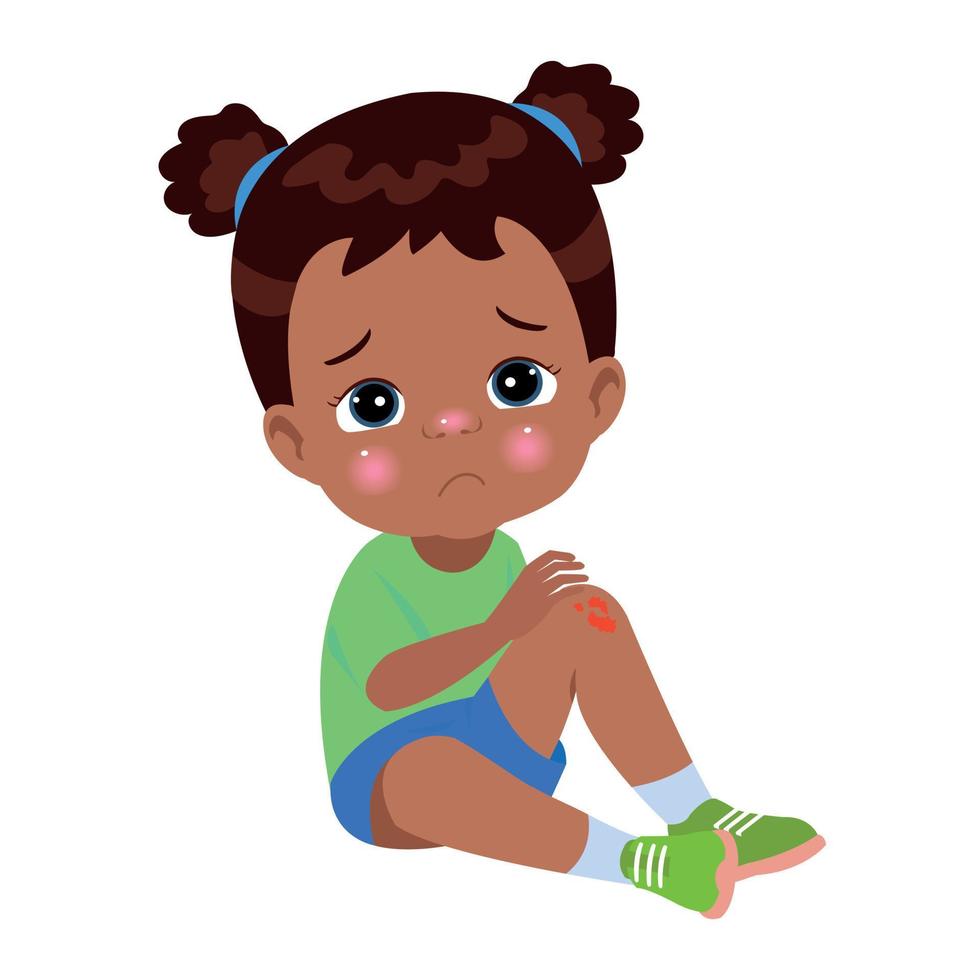 sad knee bleeding girl fell down vector