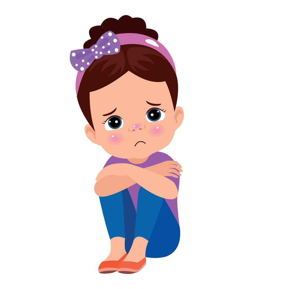 unhappy girl sitting with hands on knees vector