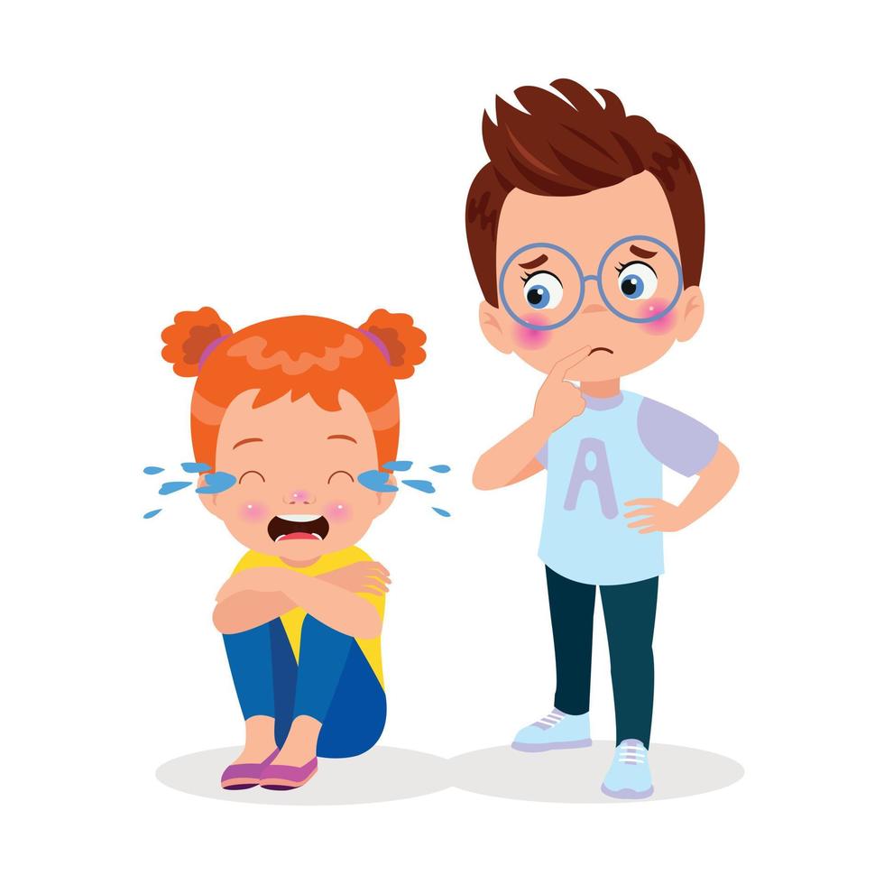 unhappy girl sitting with hands on knees vector