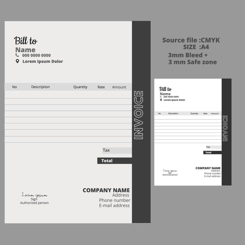 Modern invoice design.Simple black white invoice design vector