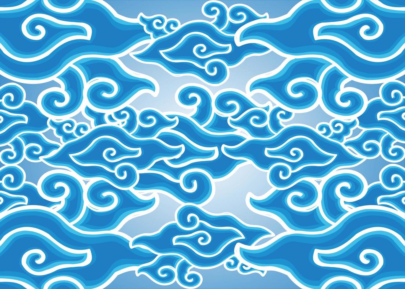 monochrome blue pattern megamendung batik cirebon vector