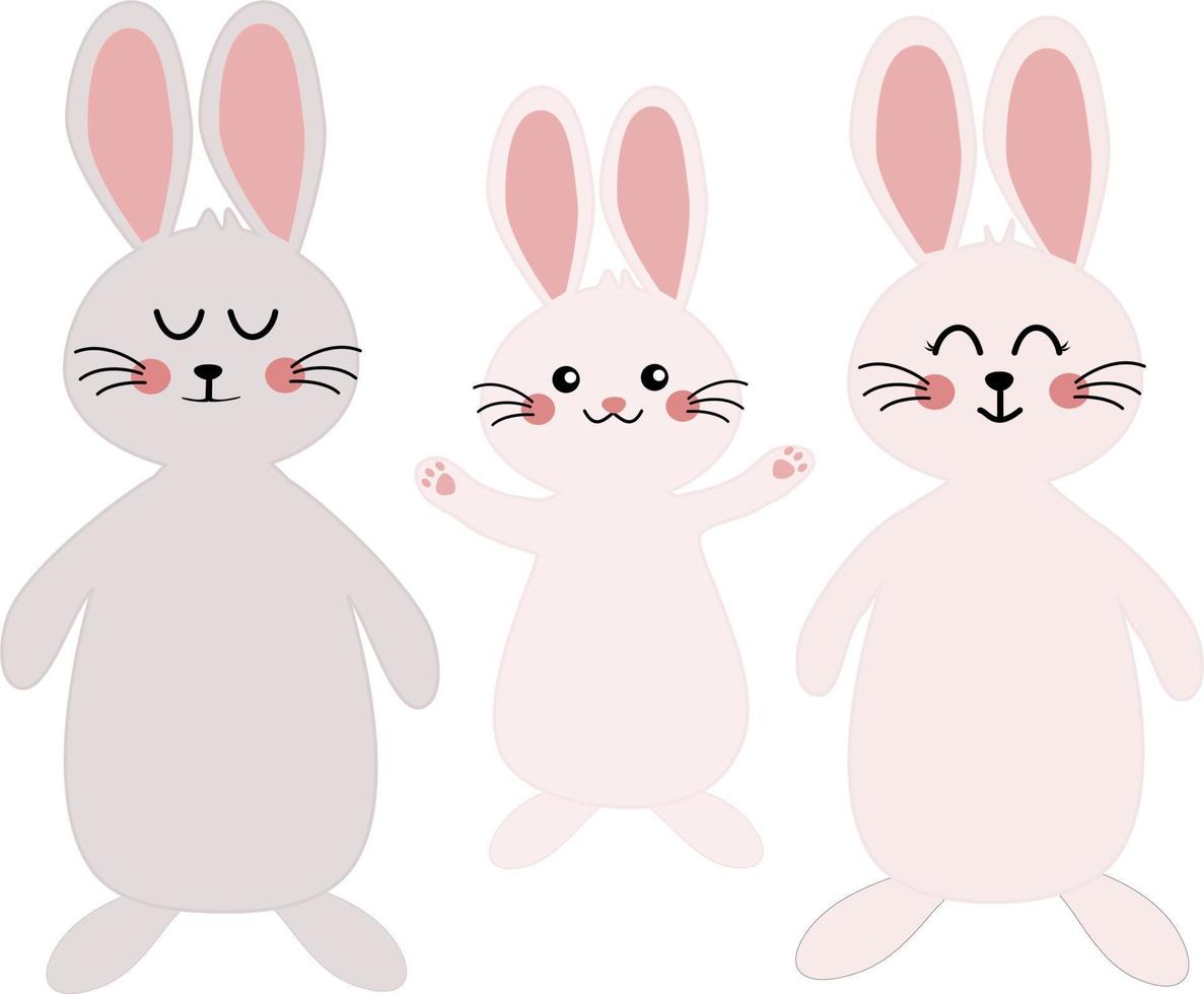 Cute Rabbits family smiley happy face vector illustration. Happy easter elements decoration. Kawaii Daddy mommy son rabbits family.