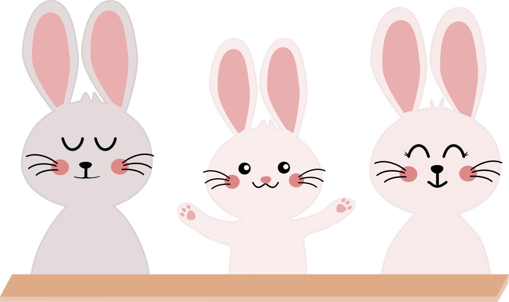 Cute Rabbits family vector illustration. Happy easter elements decoration. Kawaii Daddy mommy son rabbits family.