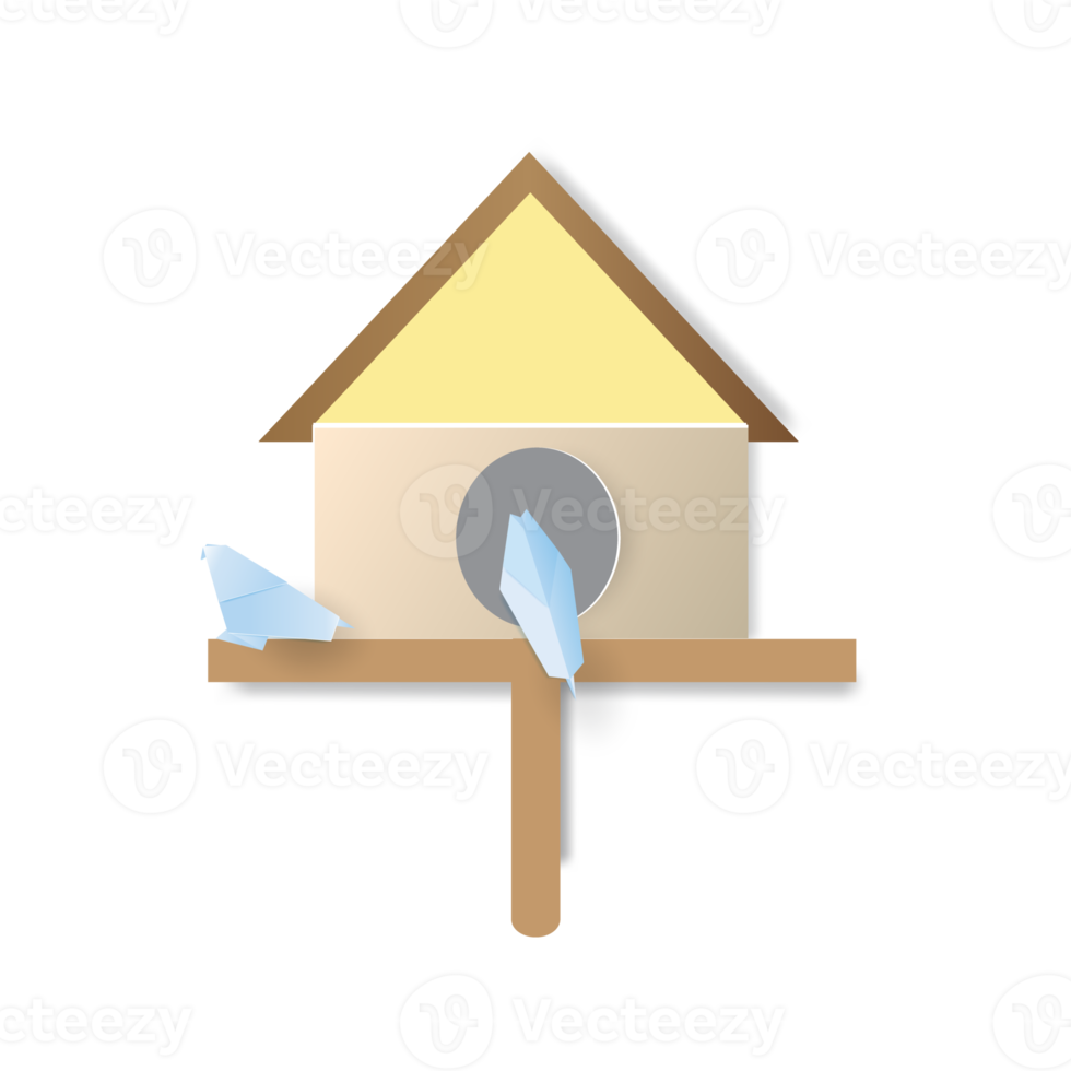 A birdhouse with blue bird origami. png