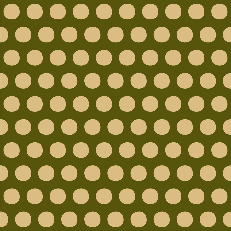 Vector seamless pattern with beige polka dots on dark olive background. Polka dot pattern.