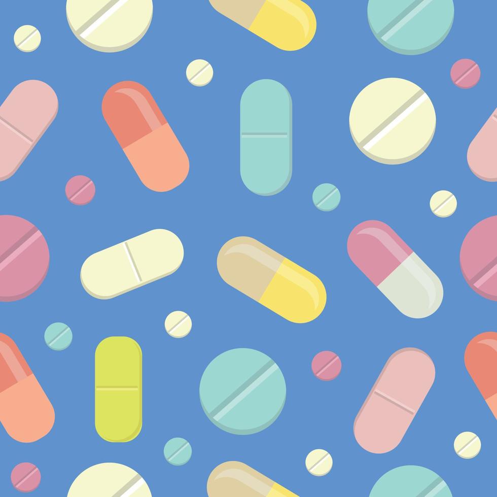 Vector seamless pattern with pills. The concept of treatment and recovery.