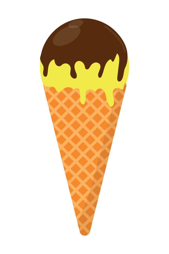 Ice cream lemon, banana, in a cone with chocolate icing. Vector design.