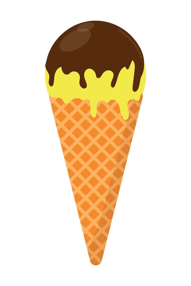 Ice cream lemon, banana, in a cone with chocolate icing. Vector design.