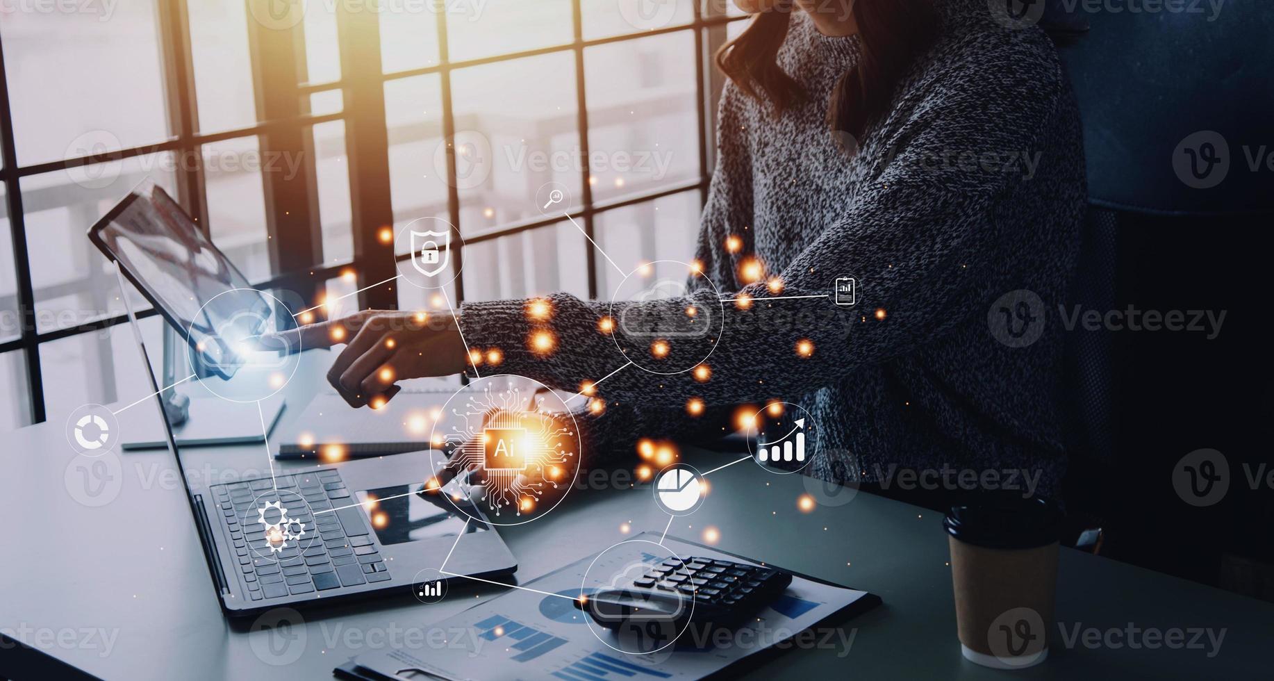 Digital transformation technology strategy, IoT, internet of things. transformation of ideas and the adoption of technology in business in the digital age, enhancing global business capabilities. Ai photo