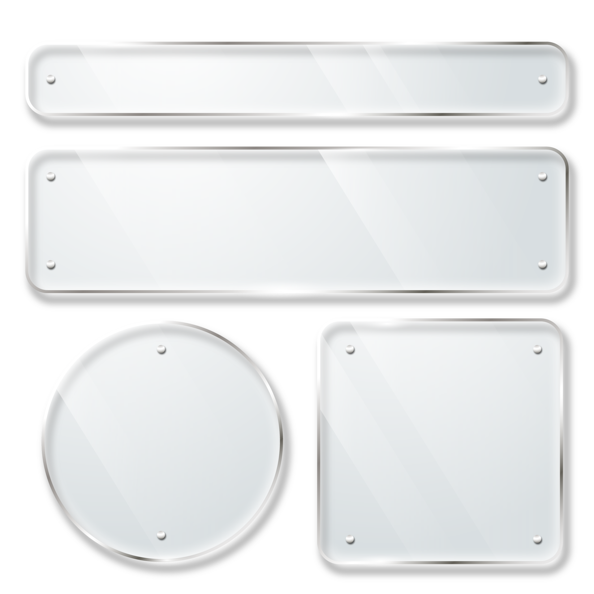 Set of rounded corner transparent glass plates 22207921 PNG