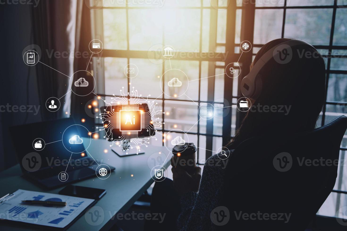 Digital transformation technology strategy, IoT, internet of things. transformation of ideas and the adoption of technology in business in the digital age, enhancing global business capabilities. Ai photo