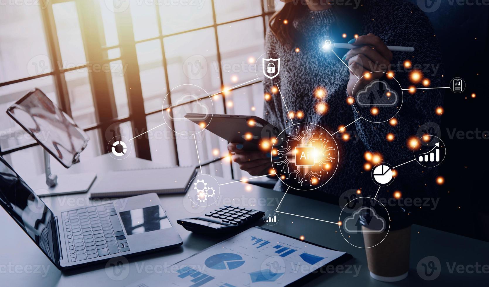 Digital transformation technology strategy, IoT, internet of things. transformation of ideas and the adoption of technology in business in the digital age, enhancing global business capabilities. Ai photo