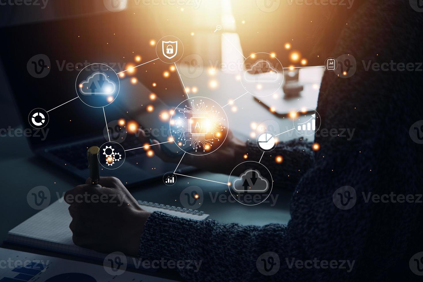 Digital transformation technology strategy, IoT, internet of things. transformation of ideas and the adoption of technology in business in the digital age, enhancing global business capabilities. Ai photo