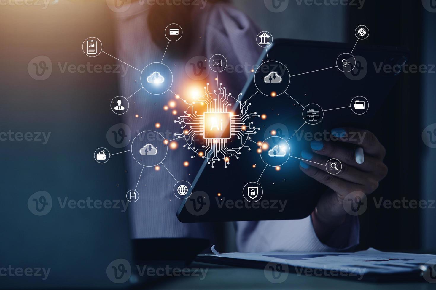 Digital transformation technology strategy, IoT, internet of things. transformation of ideas and the adoption of technology in business in the digital age, enhancing global business capabilities. Ai photo