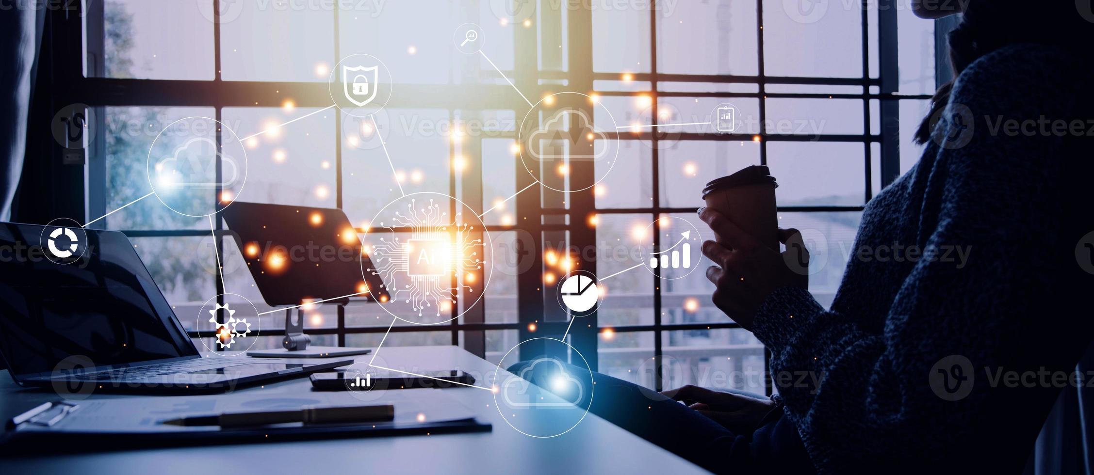 Digital transformation technology strategy, IoT, internet of things. transformation of ideas and the adoption of technology in business in the digital age, enhancing global business capabilities. Ai photo