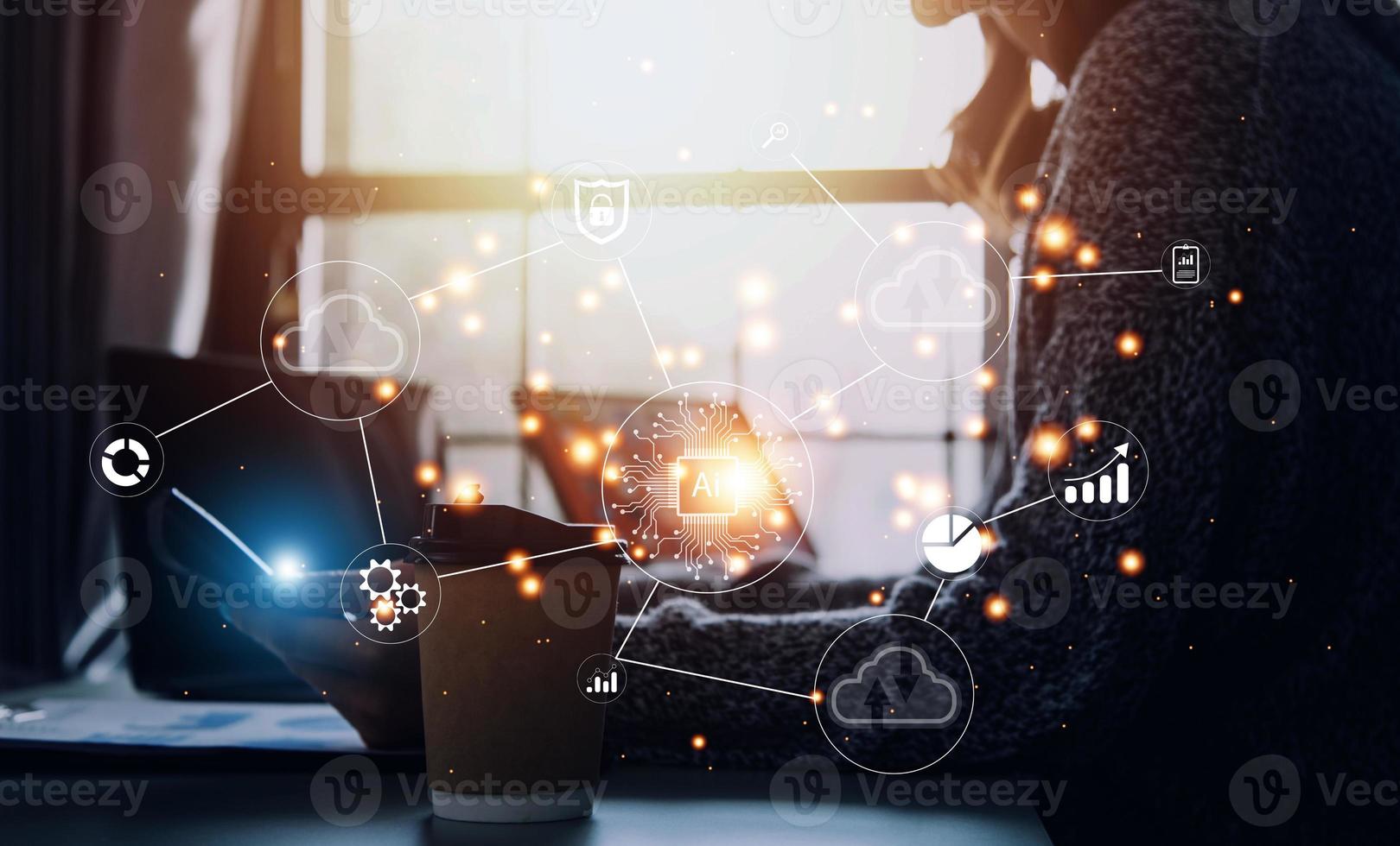 Digital transformation technology strategy, IoT, internet of things. transformation of ideas and the adoption of technology in business in the digital age, enhancing global business capabilities. Ai photo