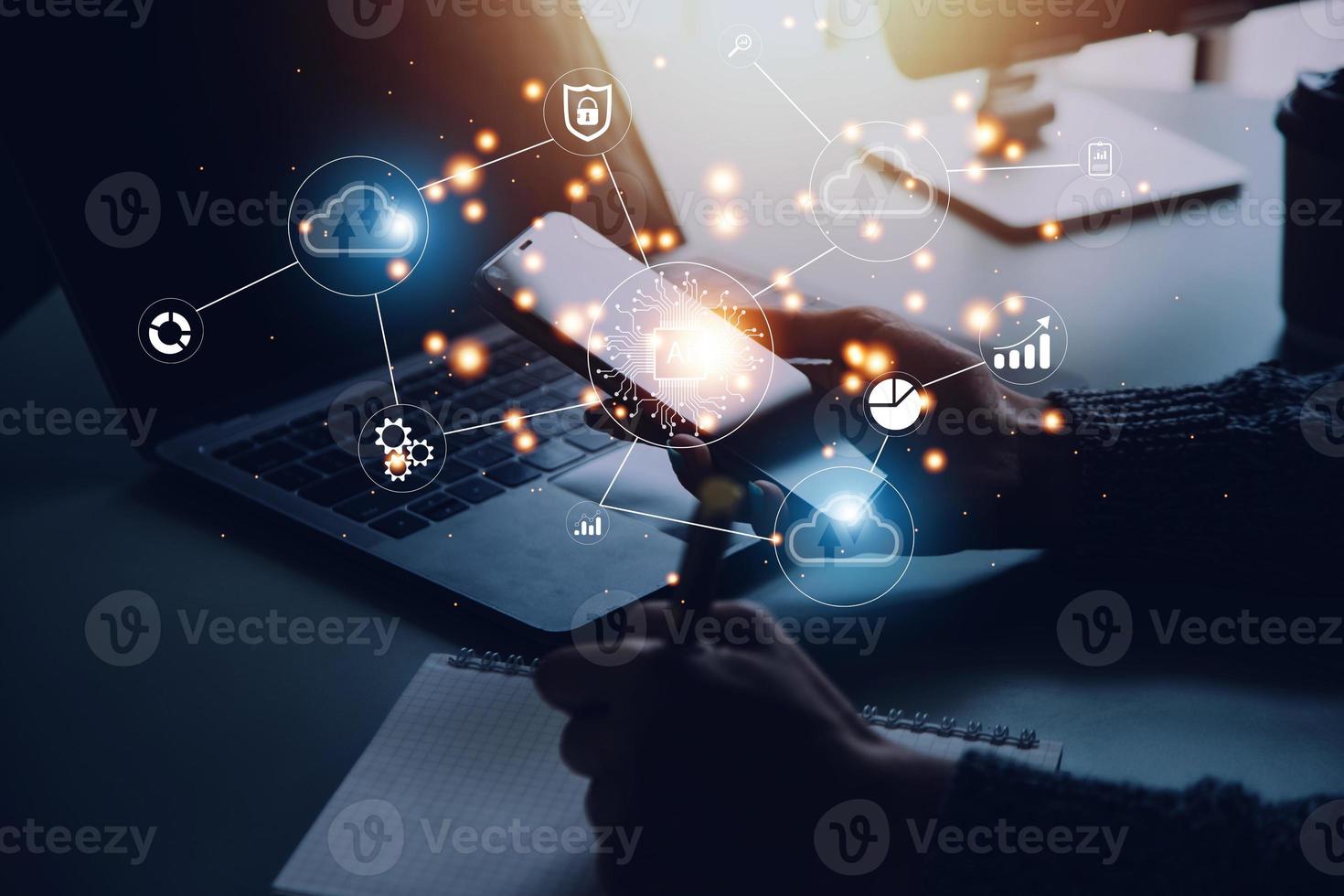 Digital transformation technology strategy, IoT, internet of things. transformation of ideas and the adoption of technology in business in the digital age, enhancing global business capabilities. Ai photo