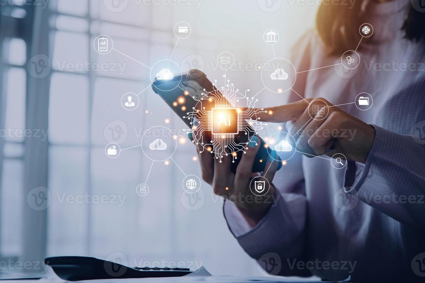 Digital transformation technology strategy, IoT, internet of things. transformation of ideas and the adoption of technology in business in the digital age, enhancing global business capabilities. Ai photo