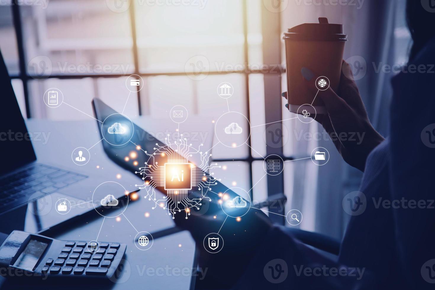 Digital transformation technology strategy, IoT, internet of things. transformation of ideas and the adoption of technology in business in the digital age, enhancing global business capabilities. Ai photo
