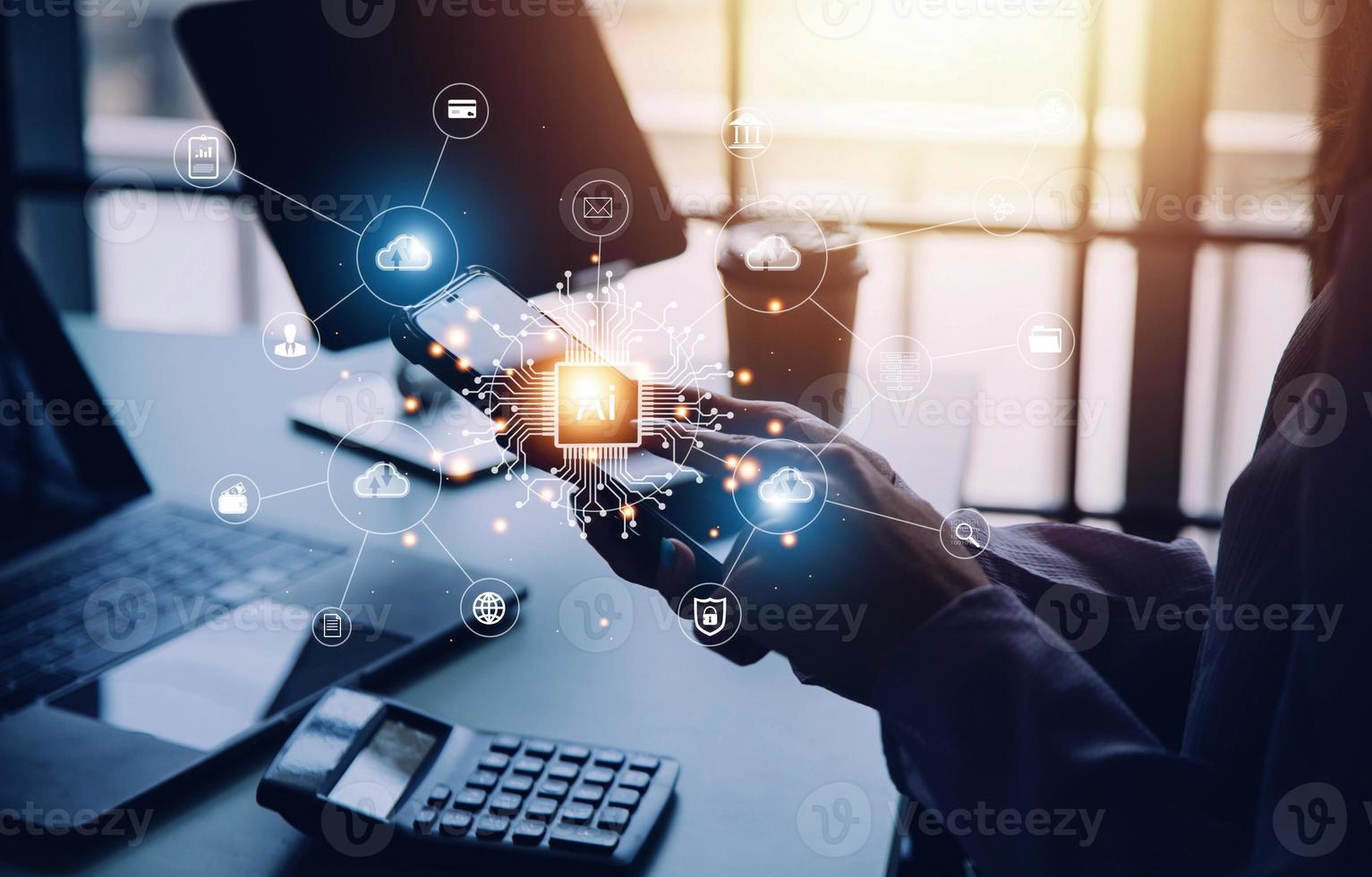 Digital transformation technology strategy, IoT, internet of things. transformation of ideas and the adoption of technology in business in the digital age, enhancing global business capabilities. Ai photo