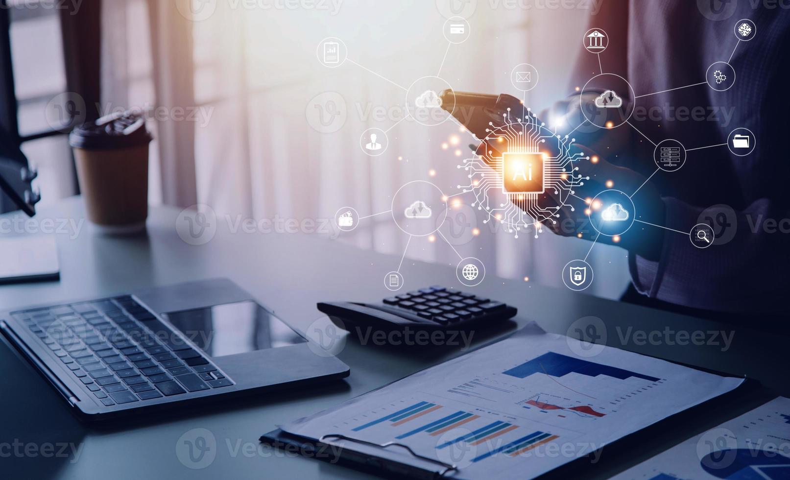 Digital transformation technology strategy, IoT, internet of things. transformation of ideas and the adoption of technology in business in the digital age, enhancing global business capabilities. Ai photo