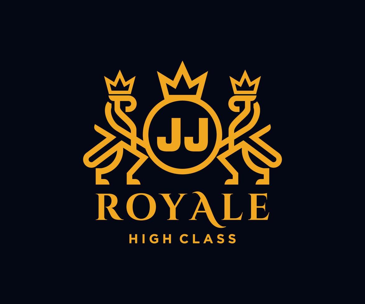 Golden Letter JJ template logo Luxury gold letter with crown. Monogram alphabet . Beautiful royal initials letter. vector