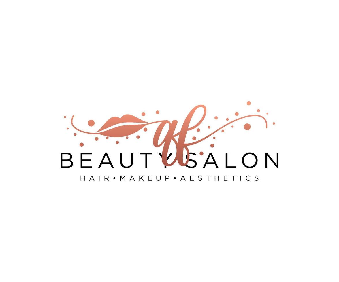 Initial QF feminine logo collections template. handwriting logo of initial signature, wedding, fashion, jewerly, boutique, floral and botanical with creative template for any company or business. vector