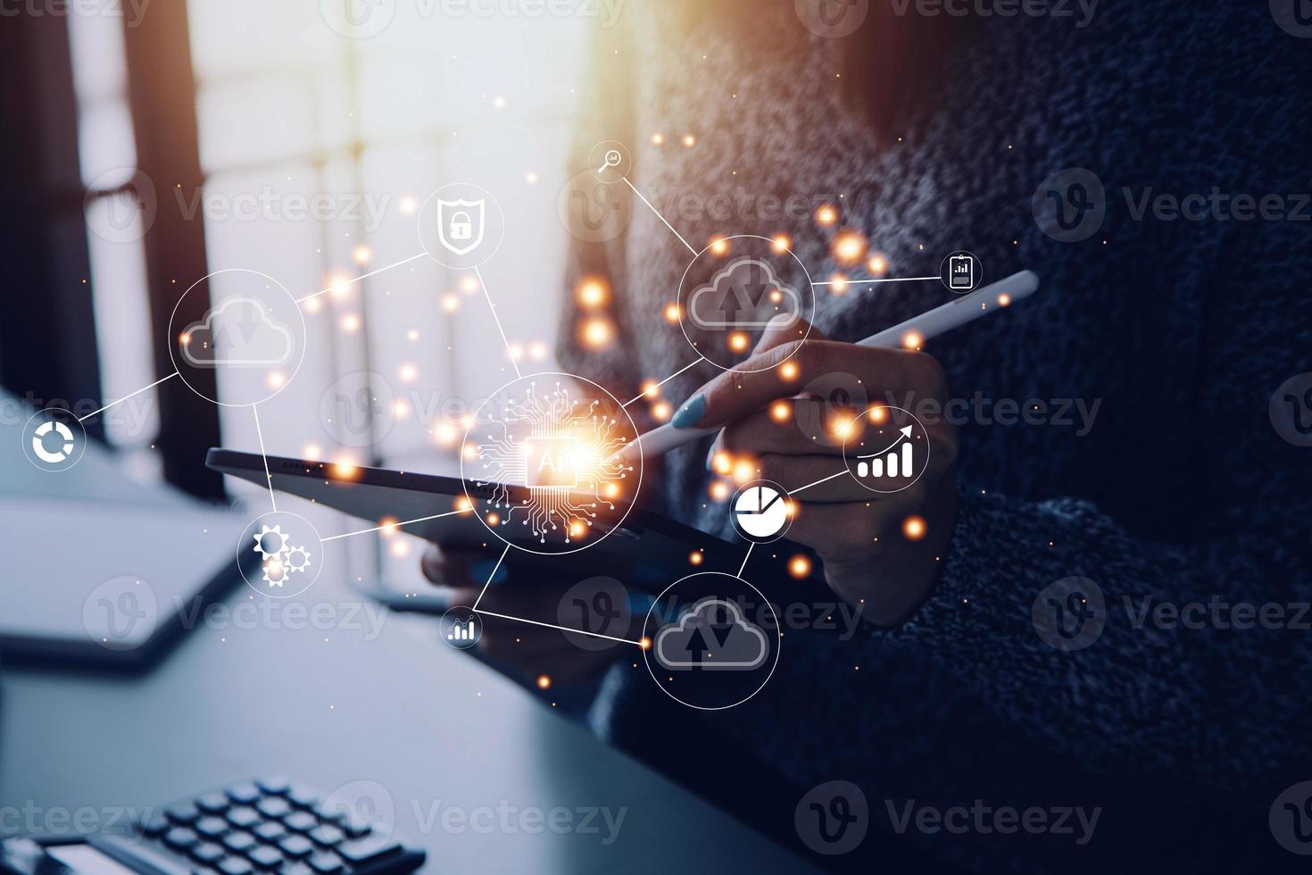 Digital transformation technology strategy, IoT, internet of things. transformation of ideas and the adoption of technology in business in the digital age, enhancing global business capabilities. Ai photo