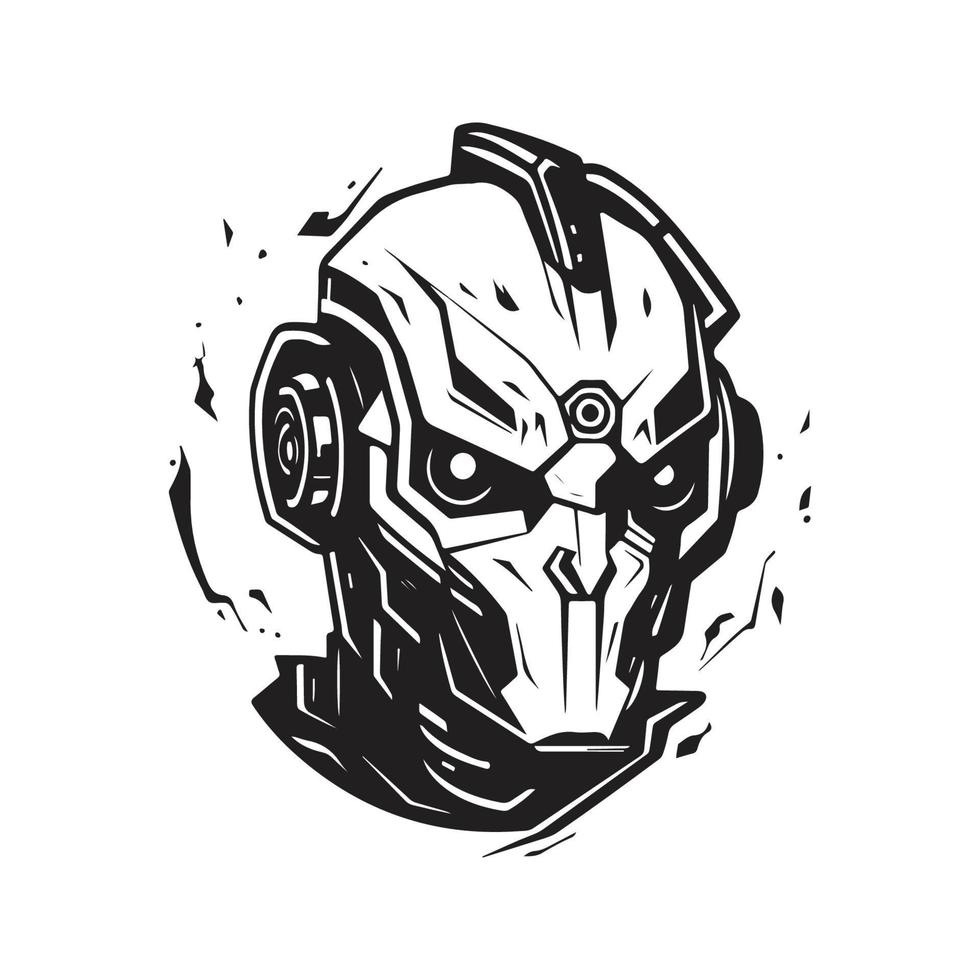 cyborg, logo concept black and white color, hand drawn illustration ...