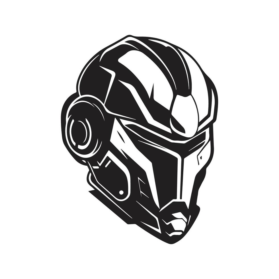 cyborg, logo concept black and white color, hand drawn illustration vector