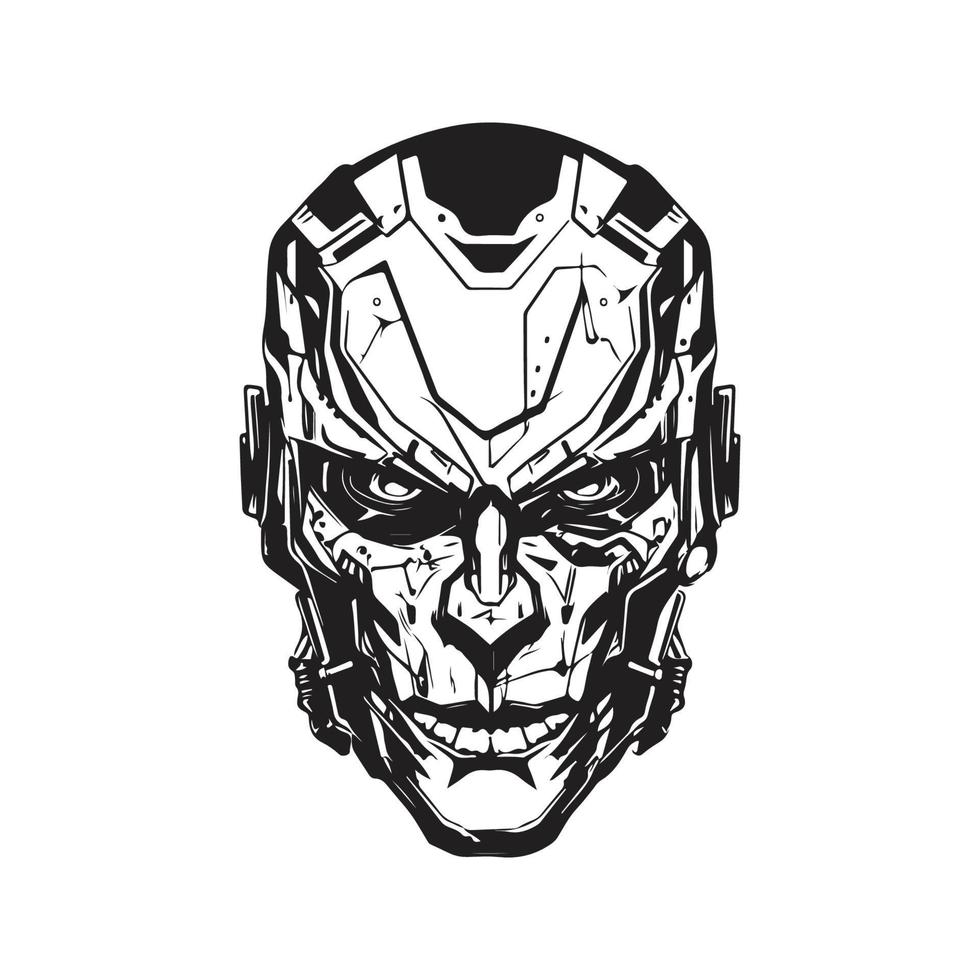 cyborg, logo concept black and white color, hand drawn illustration vector