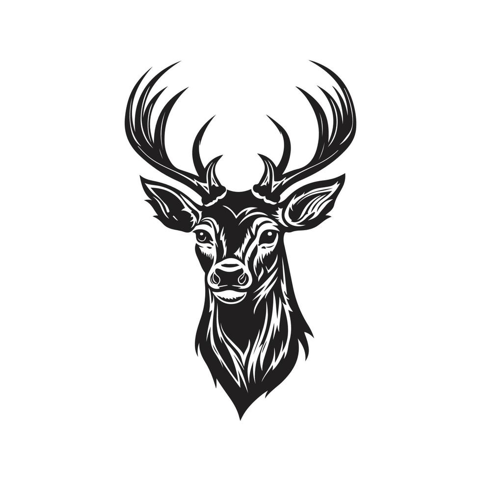 deer, logo concept black and white color, hand drawn illustration vector