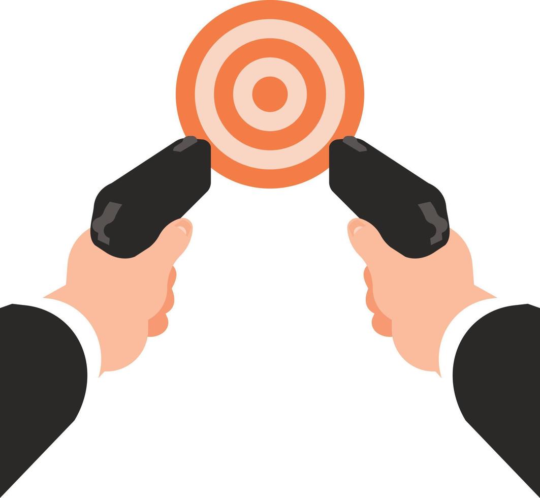 Two Hands With Handguns Pointing To A Target, Isolated On Transparent Background. vector