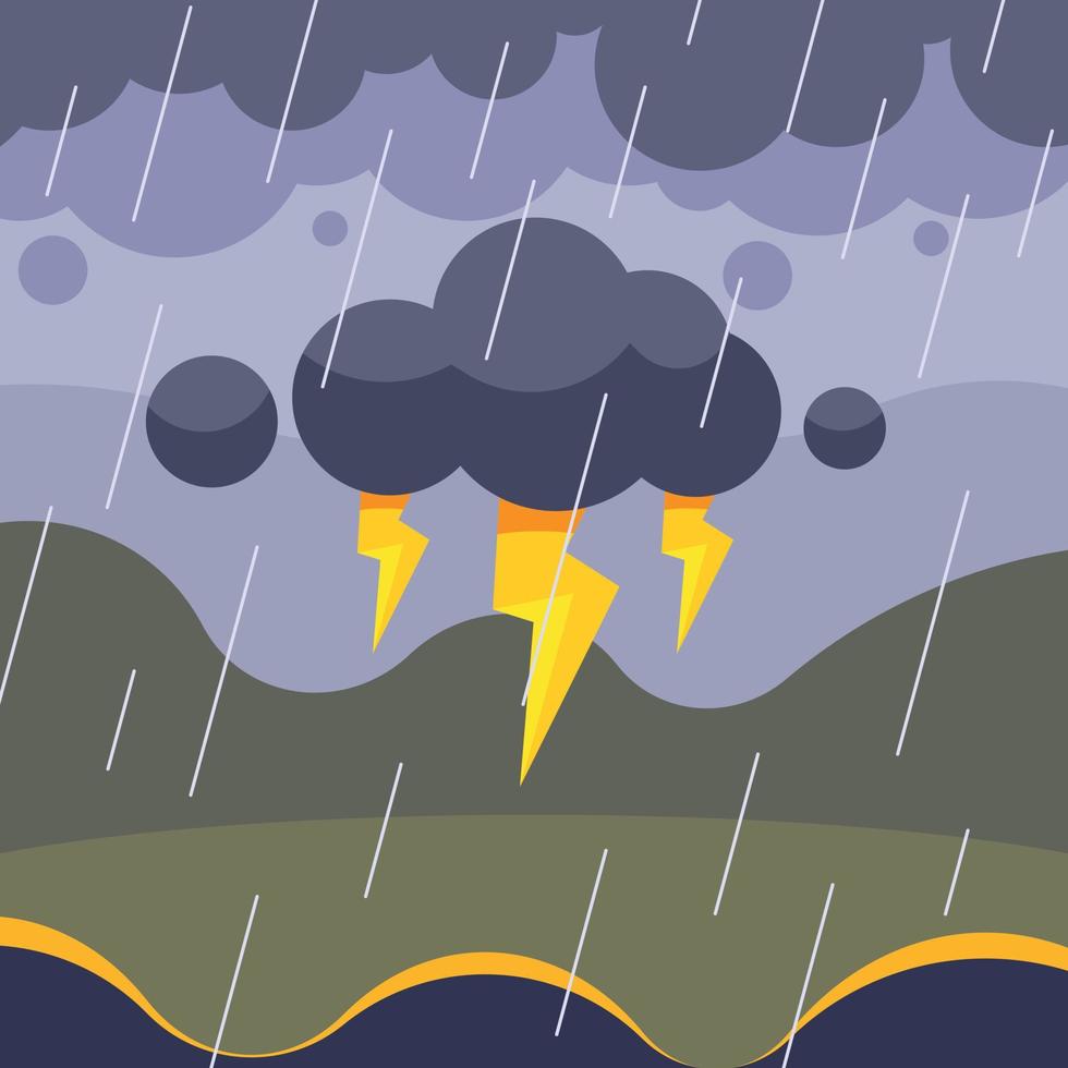 Vector Image Of Stormy Weather With Rain And Lightning, Isolated On Transparent Background.