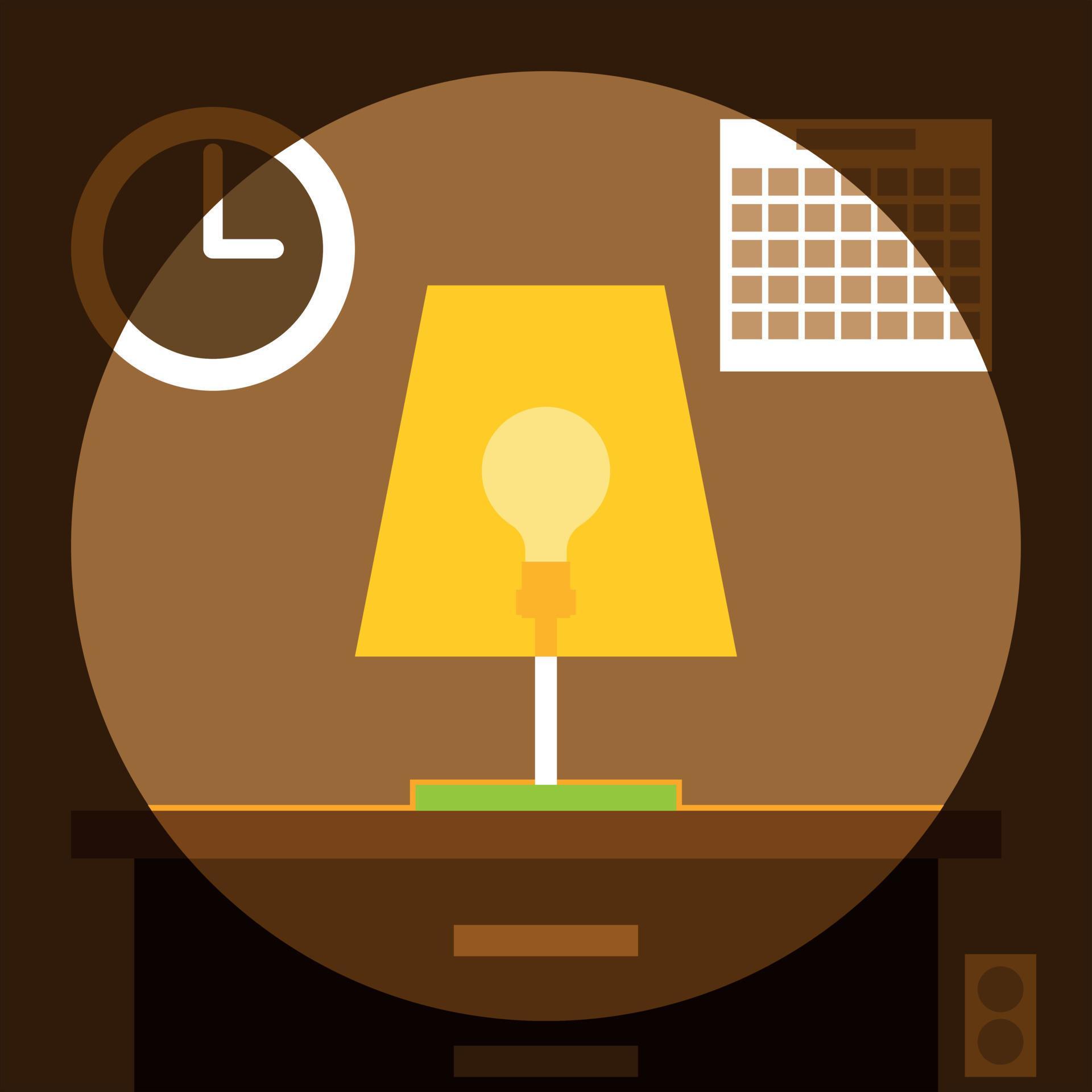 Lit Table Lamp, Vector Clip Art, Isolated On Transparent Background