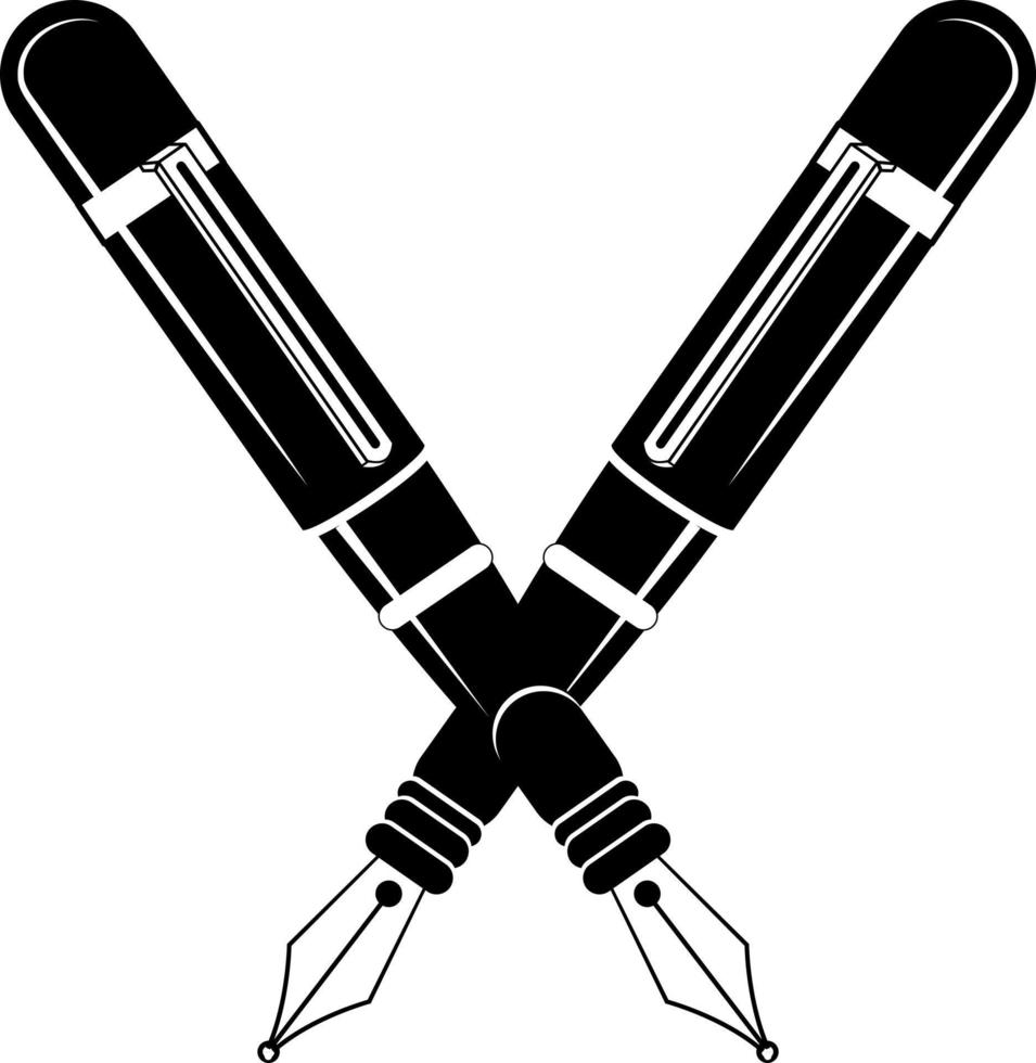 Vector Silhouette Of Two Fountain Pens, Isolated On Transparent Background.