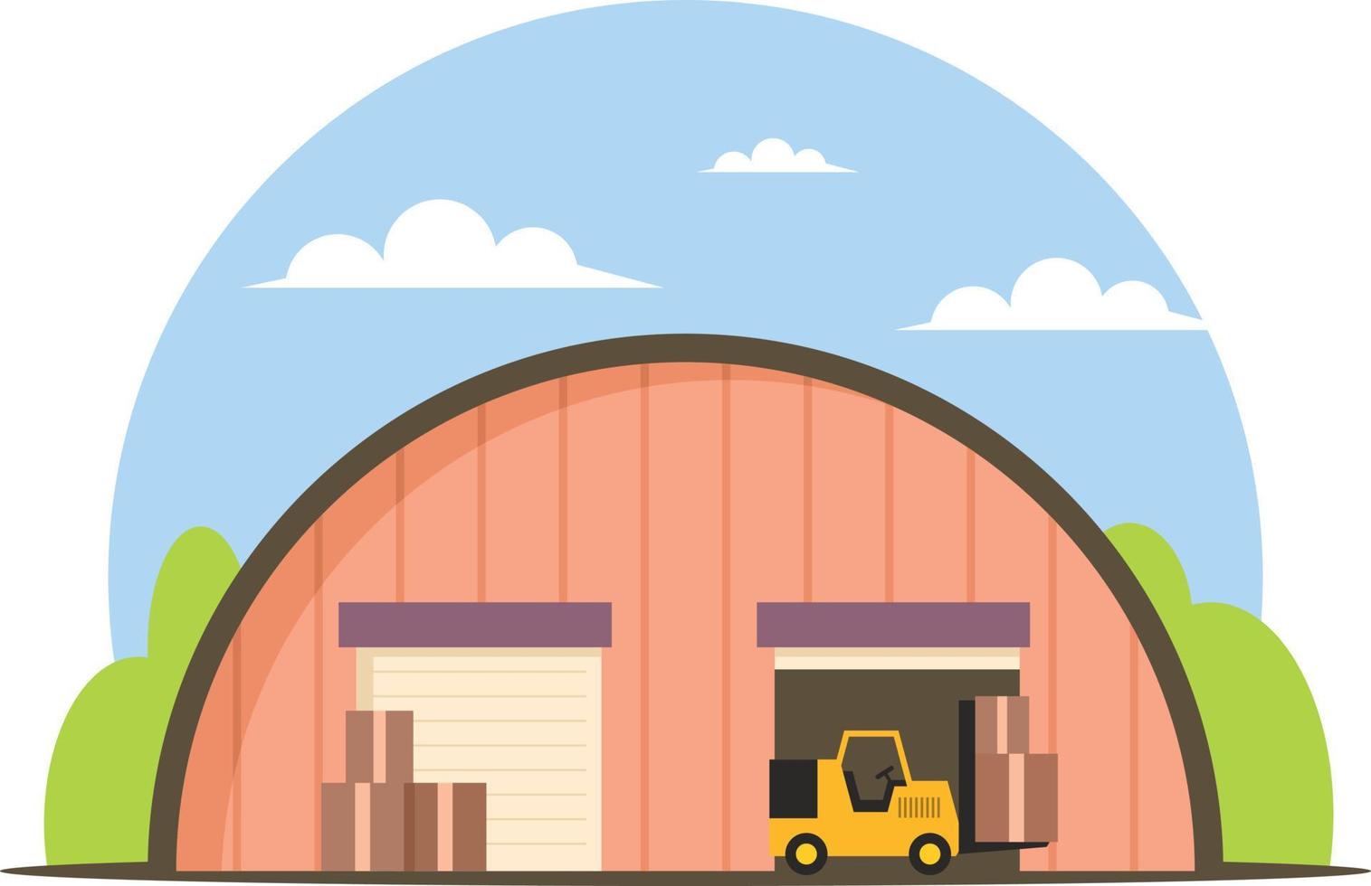 Warehouse With A Forklift And Crates, Isolated On Transparent Background. vector