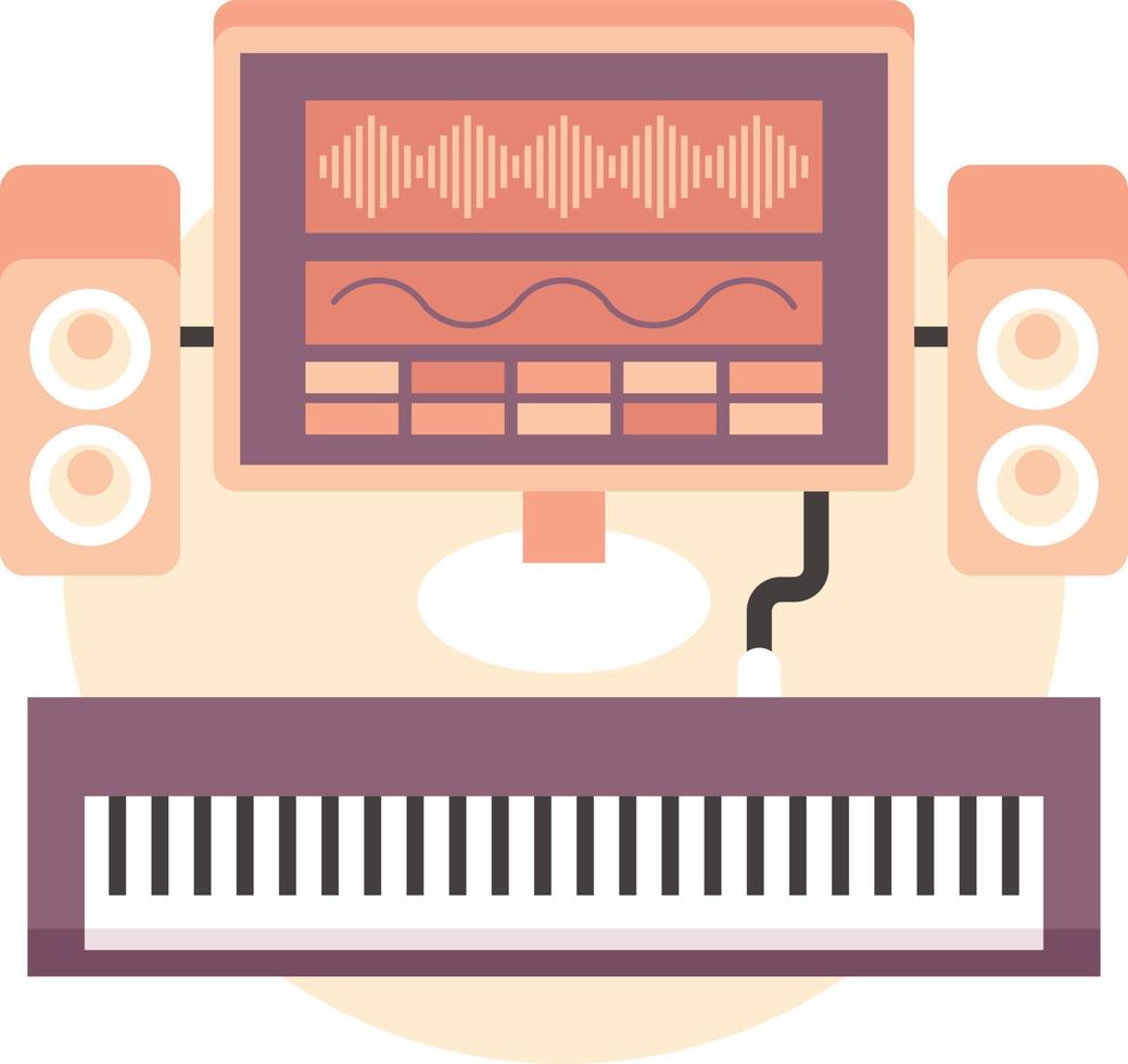 Synthesizer Connected To A Computer And Speakers, Isolated On Transparent Background. vector