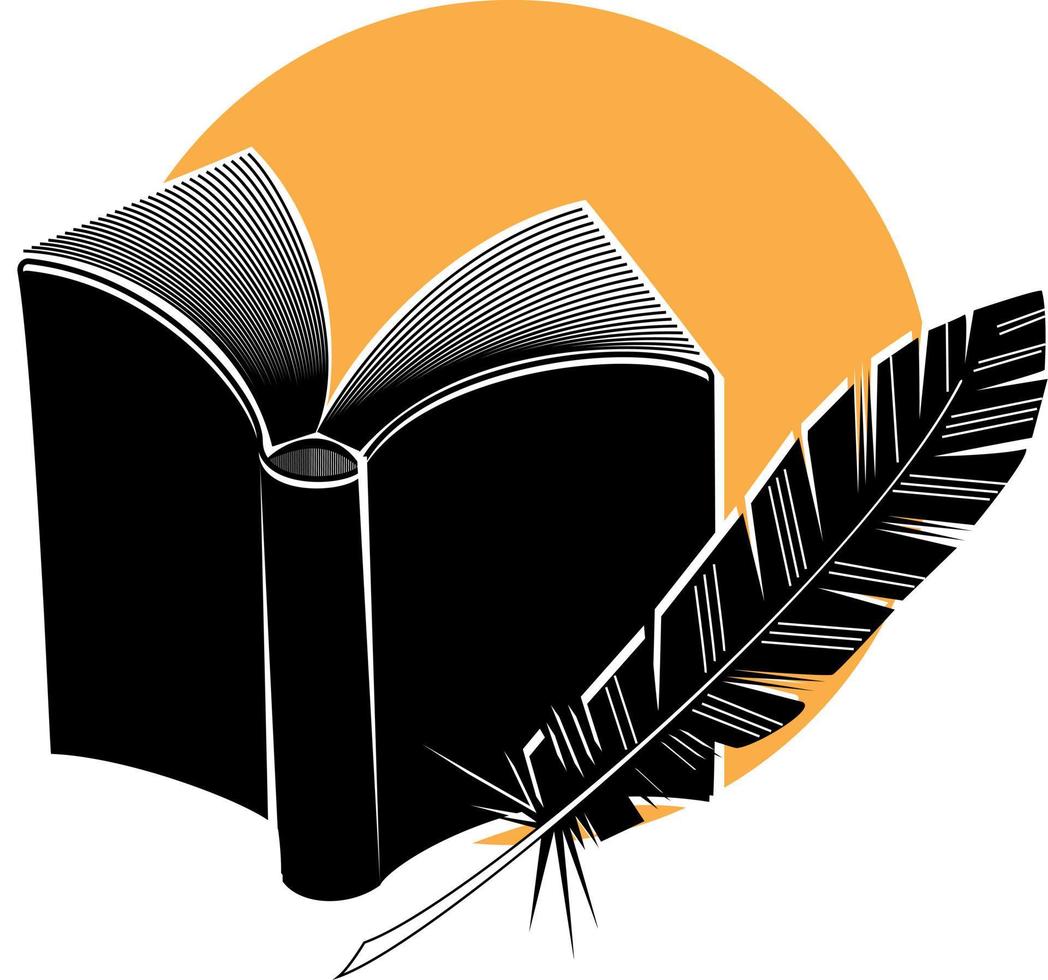 Silhouette Of An Open Book And A Quill, Isolated On Transparent Background. vector