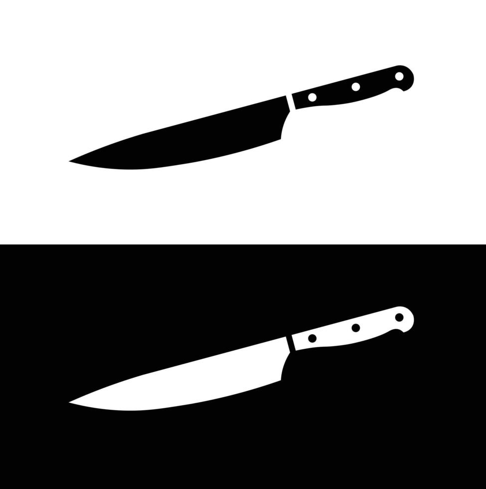 Chef's knife flat silhouette icon vector. Collection of black and white kitchen appliances. Kitchen tools icon for web. Kitchen concept. All types of knife chefs need. vector