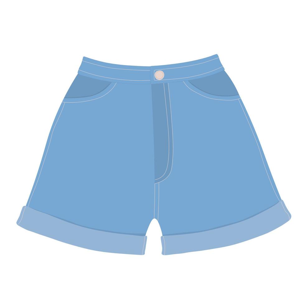 Jeans short for girl and women flat vector in color. Item for summer time concept. Summer vacation, tropical holiday.
