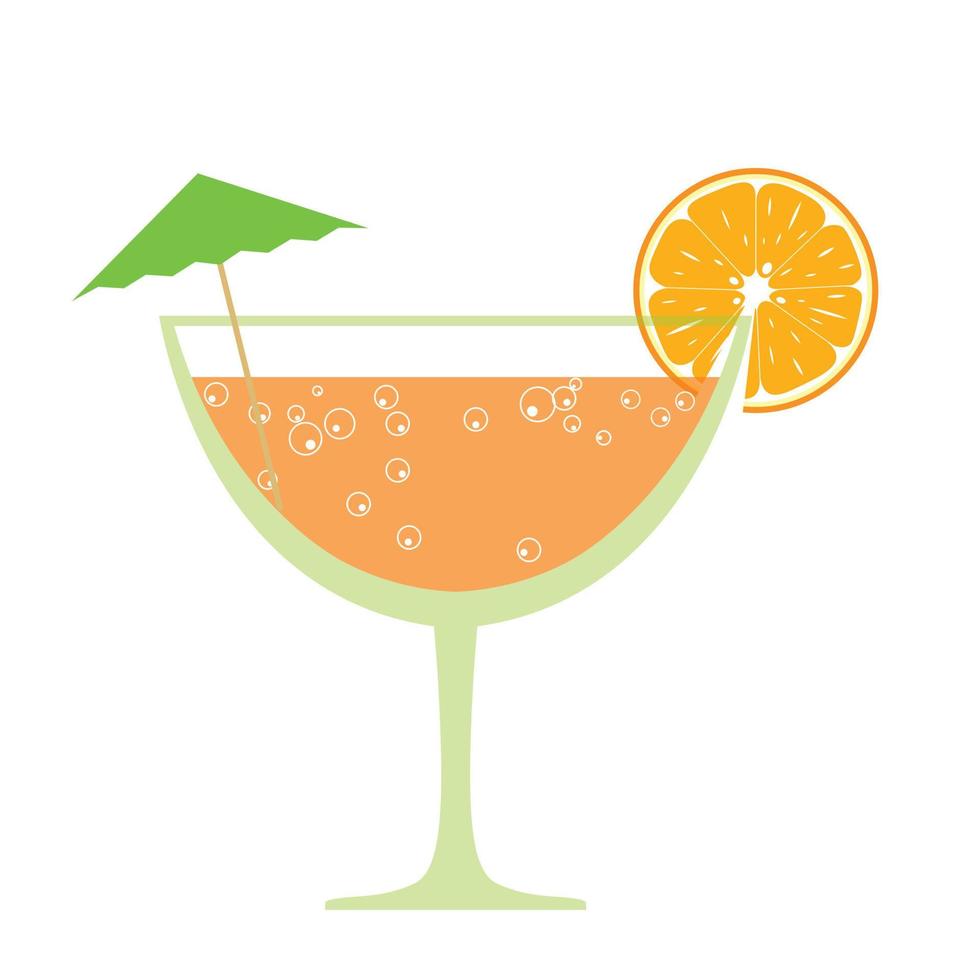 Color cute orange cocktail flat vector. Item for beach party. Set of summer vacation. Summer time. Tropical vacation. Summer concept. Travel icon. vector