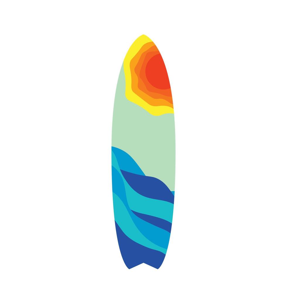 Colorful cute surfboard flat vector. Item for the beach and waves. Colorful summer vacation. Summer time.  Summer concept. Travel icon. vector